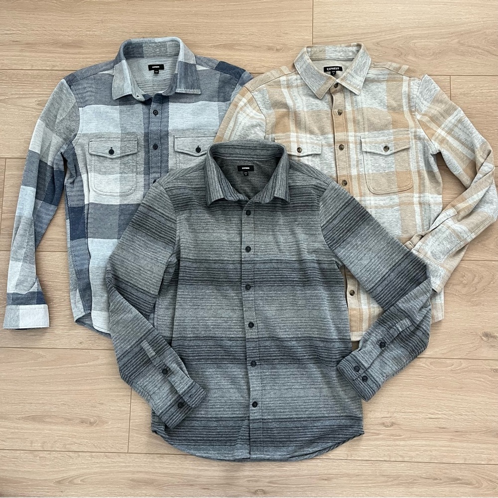 Express Men's Casual Button Down Shirts - Gray, Blue, Tan Size Medium